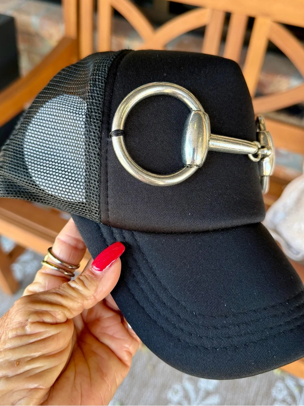 Black Trucker Hat w/gold Snaffle Bit  Accent